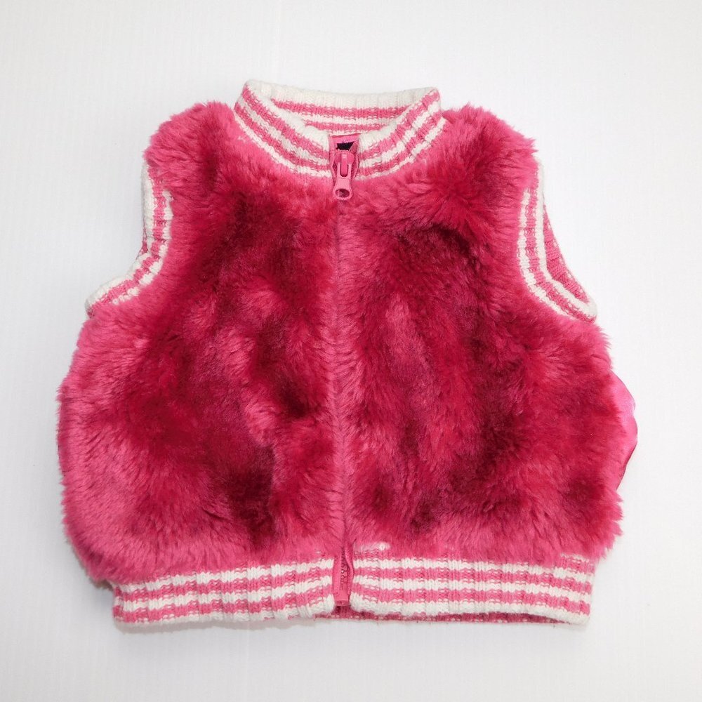 The Childrens Place Pink Fuchsia Faux Fur Full Zip Vest Baby Girl 6-9 Months